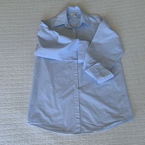 CRISP OVERSIZED COTTON BUTTON UP COLLARED SHIRT / WHITE & PALE BLUE STRIPE